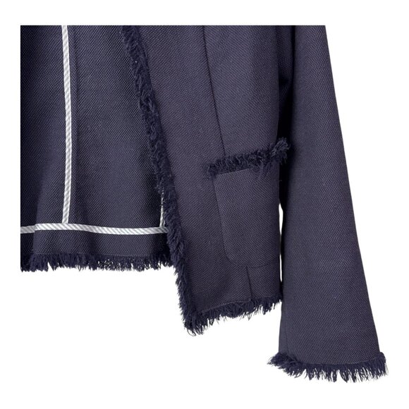 Ann Mashburn Wool Blazer Jacket Womens Medium Navy Blue Fringe - Picture 8 of 13